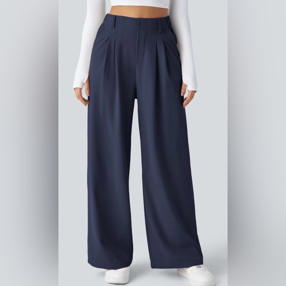Halara Flex™‎ High Waisted Pocket Wide Leg Work Pants Women L Petite Navy